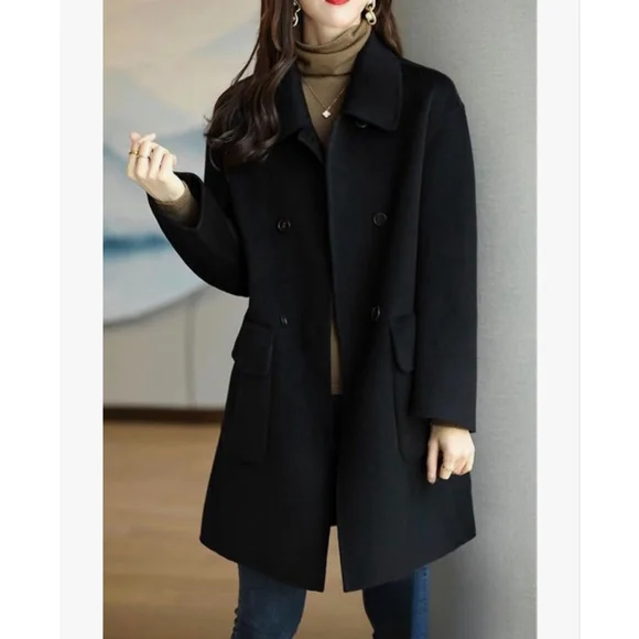 NEW Double Breasted Lightweight Pockets Mid Peacoat Coat L/XL - Picture 3 of 6